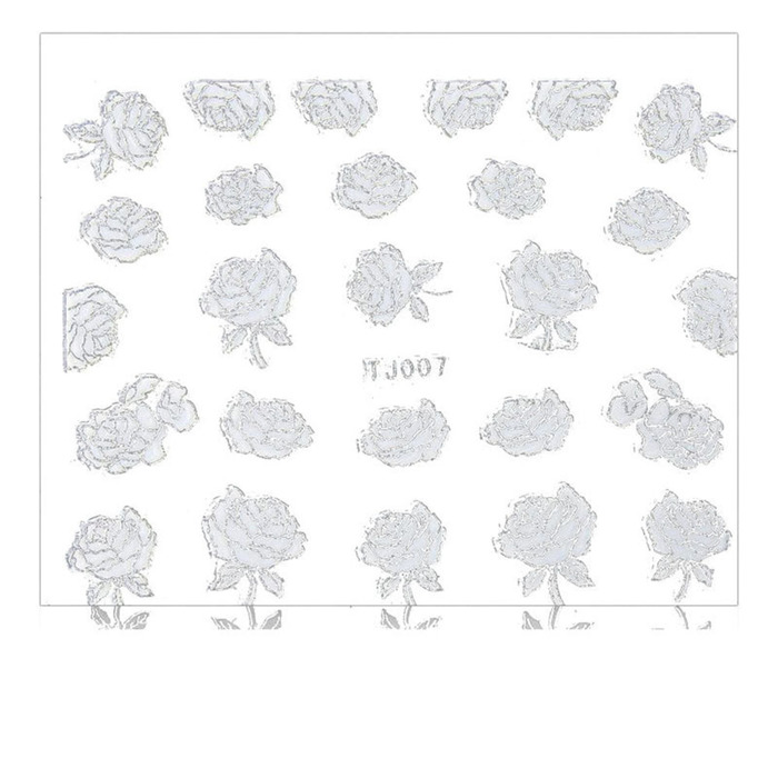 UpLac 3D Sticker White Flowers Silver Edge TJ007