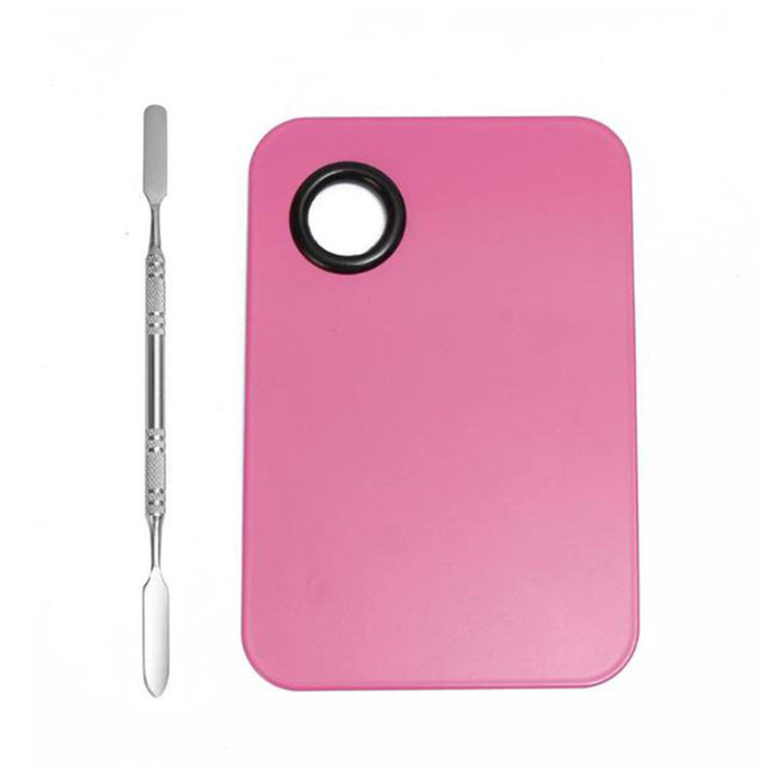 UpLac Stainless Steel Paint Palette Tray Square Flat Pink + Mixing Rod Spatula