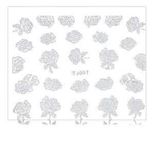 UpLac 3D Sticker White Flowers Silver Edge TJ007