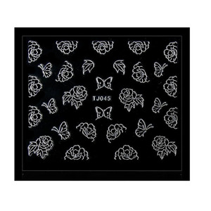 UpLac 3D Sticker Black Flowers Silver Edge TJ045